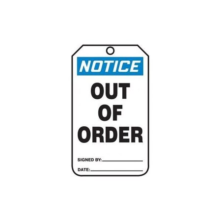 Accuform Safety Tags, NOTICE OUT OF ORDER, 5.75in x 3.25in, PF-Cardstock, 25PK MDT802CTP